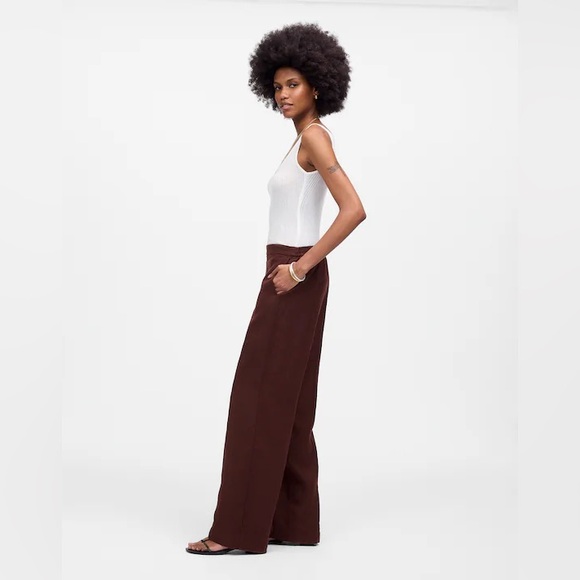 Madewell women’s The Easy Pull-On Pant 100% Linen brown Size M NWT - Picture 3 of 10